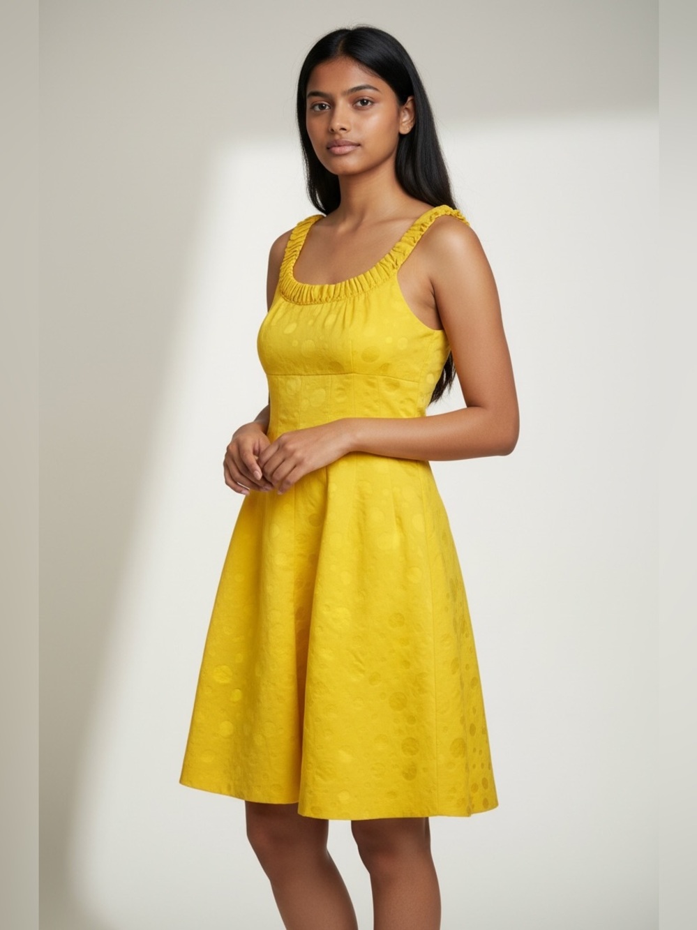 Maggy London Womens Yellow Fit And Flare Polka Dot Cocktail Dress Size 10